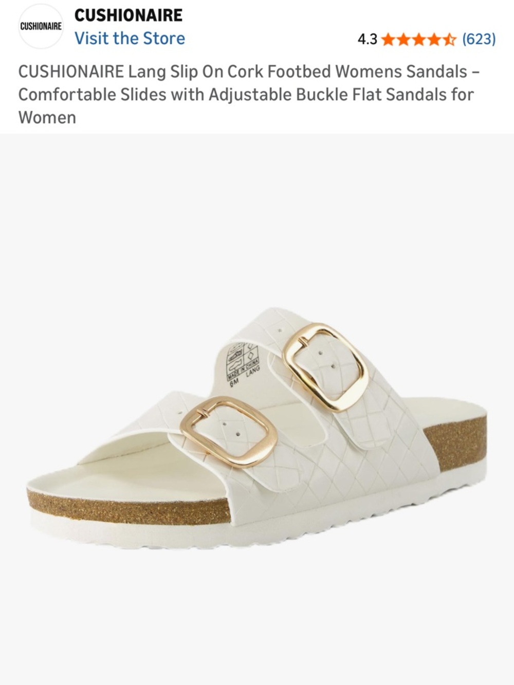 Women's Cream Woven Double-Buckle Slide Sandals with Gold Hardware 6M - Picture 14 of 14
